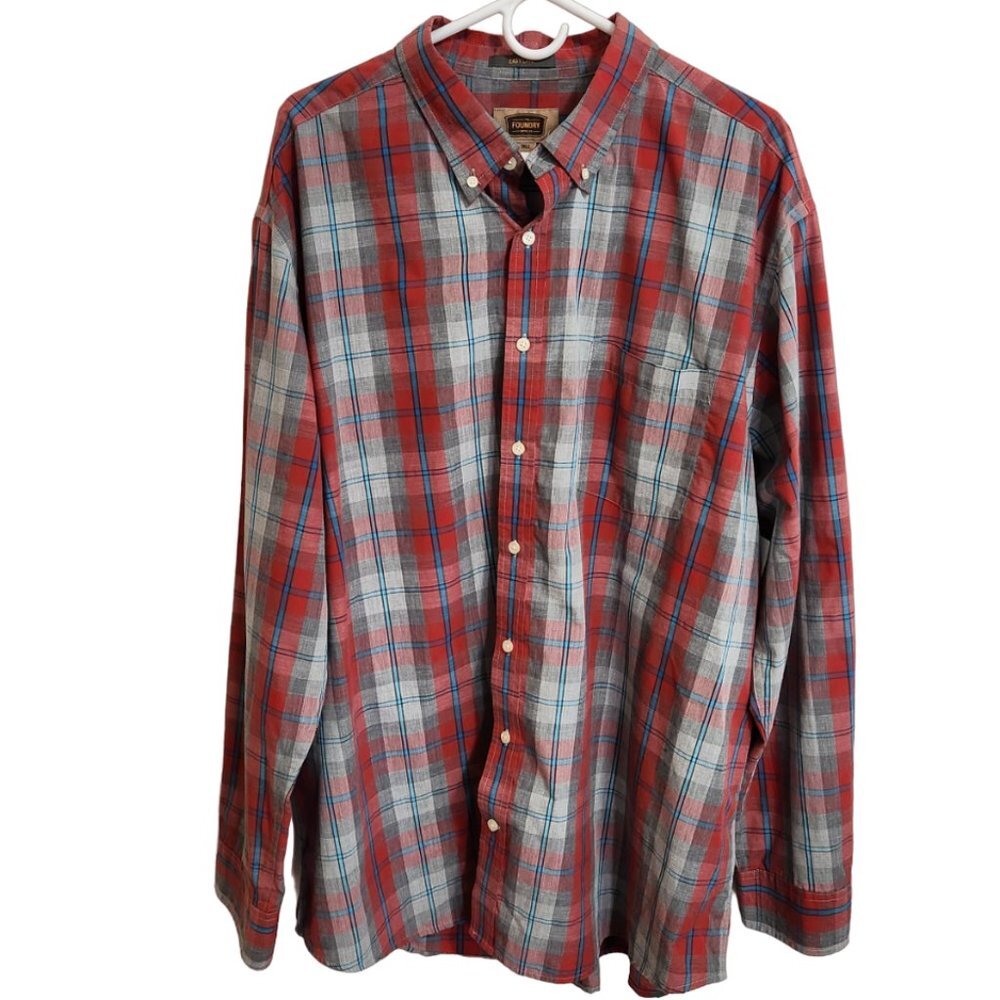 Foundry Supply Company Easy Care Long Sleeved Shirt Red Gray Blue Plaid Sz 2XLT